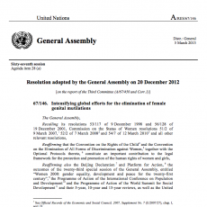 Résolution adoptée par l’Assemblée générale des Nations Unies le 20 décembre 2012