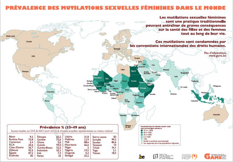 Carte de « Prévalence des mutilation sexuelles féminines dans le monde » 2023