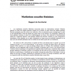 Female Genital Mutilation : Report by the Secretariat